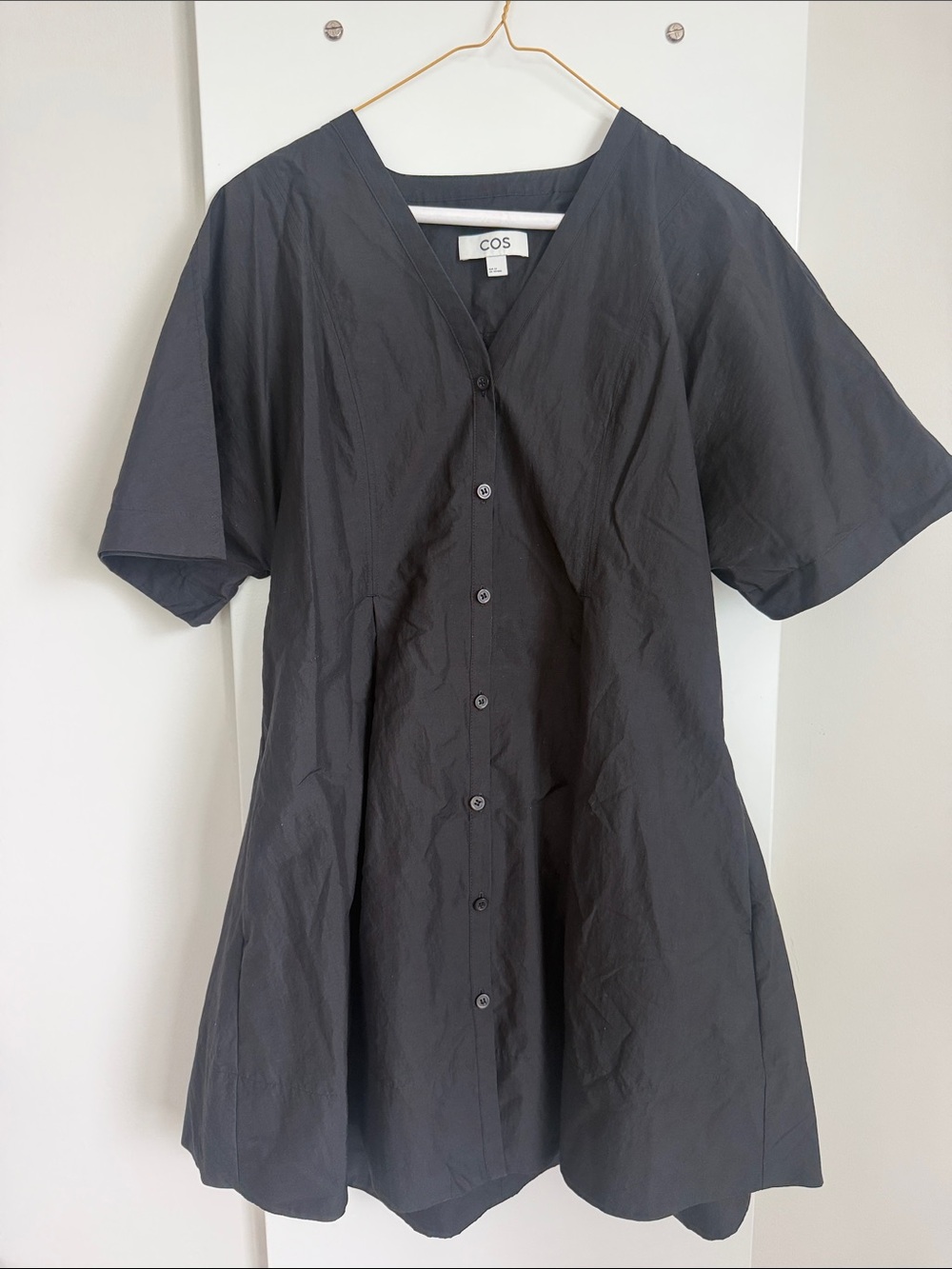 COS Black Button-Front Short Sleeve A-Line Top